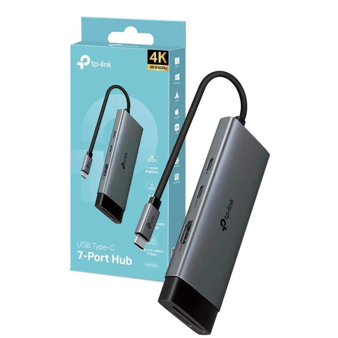 Hub Tp-link Usb Tipo-c 7 In 1 Con Puerto Hdmi 4k 60hz Sd Microsd Fast Charge Silver - Accesorios - UH7020C (1)