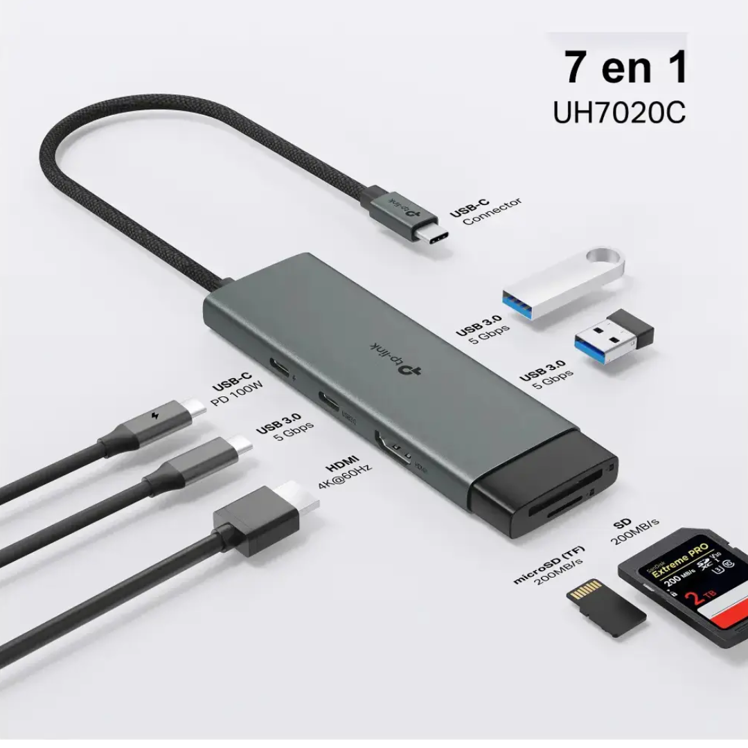 Hub Tp-link Usb Tipo-c 7 In 1 Con Puerto Hdmi 4k 60hz Sd Microsd Fast Charge Silver - Accesorios - UH7020C (5)
