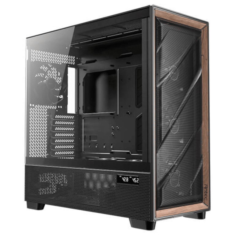 Antec FLUX Pro, 6 X PWM Fans Included, High-airflow Front Panel With Walnut Wood, Ishift PSU 90 Degree Mount, USB3.0 X 2, Type-c, 420mm Radiator Support, Temp. Display, Full-tower E-ATX PC Case (black) - CS - CA-FLUXP - ANTEC - 761345101486 - FLUX PRO
