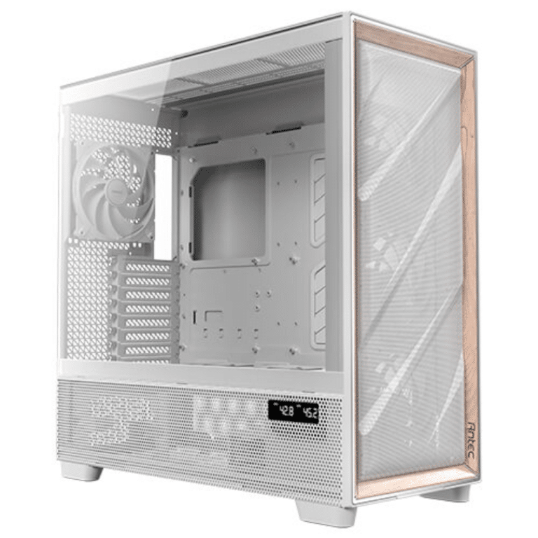 Antec FLUX Pro White, 6 X PWM Fans Included, High-airflow Front Panel With Walnut Wood, Ishift PSU 90 Degree Mount, USB3.0 X 2, Type-c, 420mm Radiator Support, Temp. Display, Full-tower E-ATX PC Case (white) - CS - CA-FLUXPW - ANTEC - 761345101554 - FLUX PRO WHITE