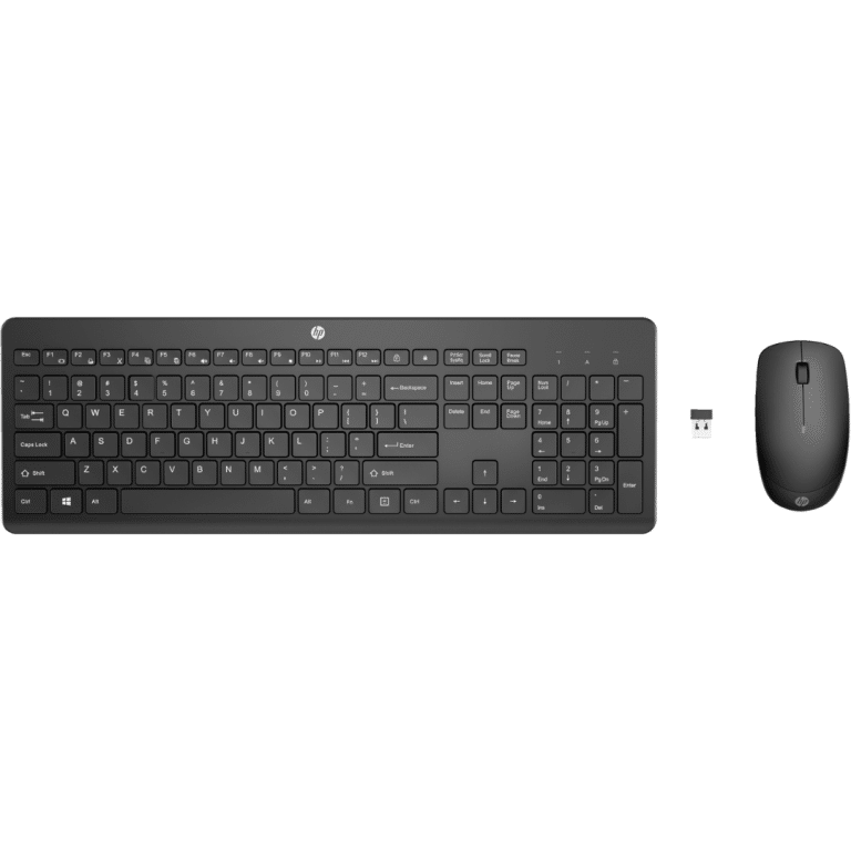 HP 235 Wireless Mouse and Keyboard Combo - USB Type A Wireless RF 2.40 GHz Keyboard - English (US) - USB Type A Wireless RF Mouse - 1600 dpi - AA, AAA - Compatible with Desktop Computer for Mac, PC - 1 / Each - HP - Keyboard & Mouse - U890 - A300-8UG629 - 8UG629 - 0195697035517 - 1Y4D0UT#ABA