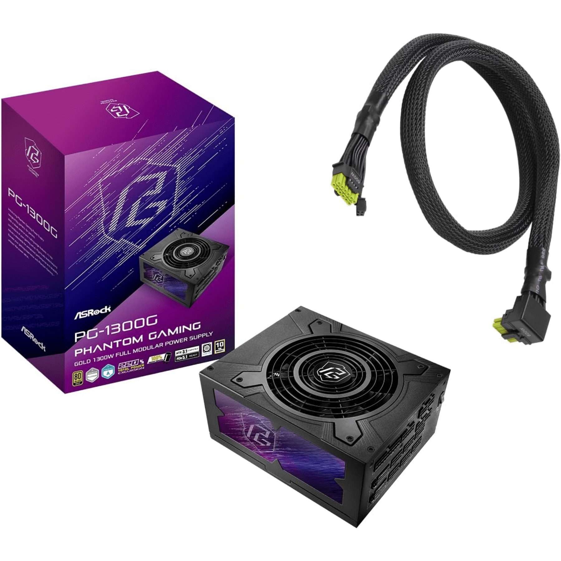 ASRock Inc. ASRock PS PG-1300G 1300W ATX 12V 80+GOLD Fully Modular 135mm Fan Retail PS 295582 PG-1300G (1)