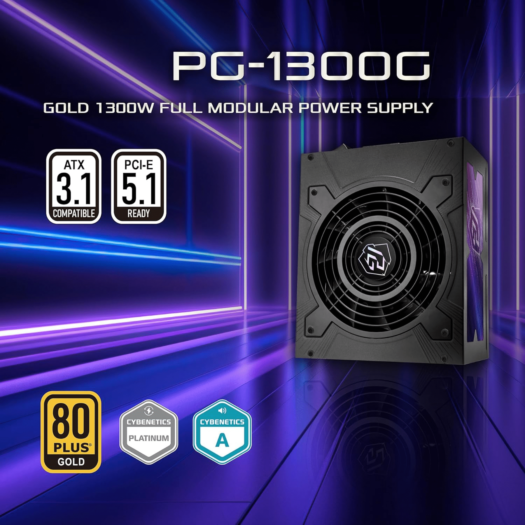 ASRock Inc. ASRock PS PG-1300G 1300W ATX 12V 80+GOLD Fully Modular 135mm Fan Retail PS 295582 PG-1300G (4)