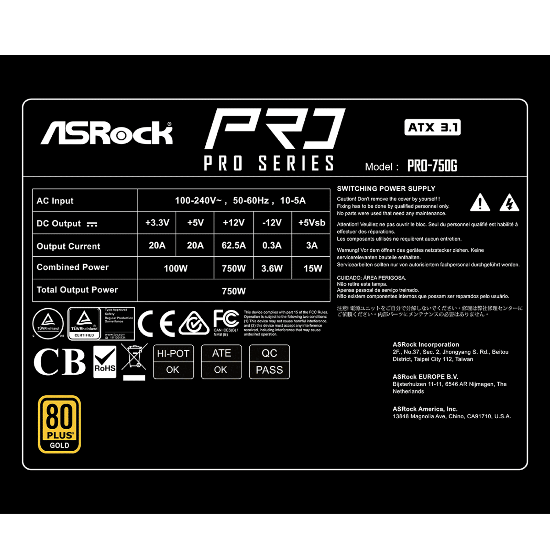 ASRock Inc. ASRock PS PRO-750G 750W ATX3.1 80+Gold Retail PS 302904 PRO-750G (6)