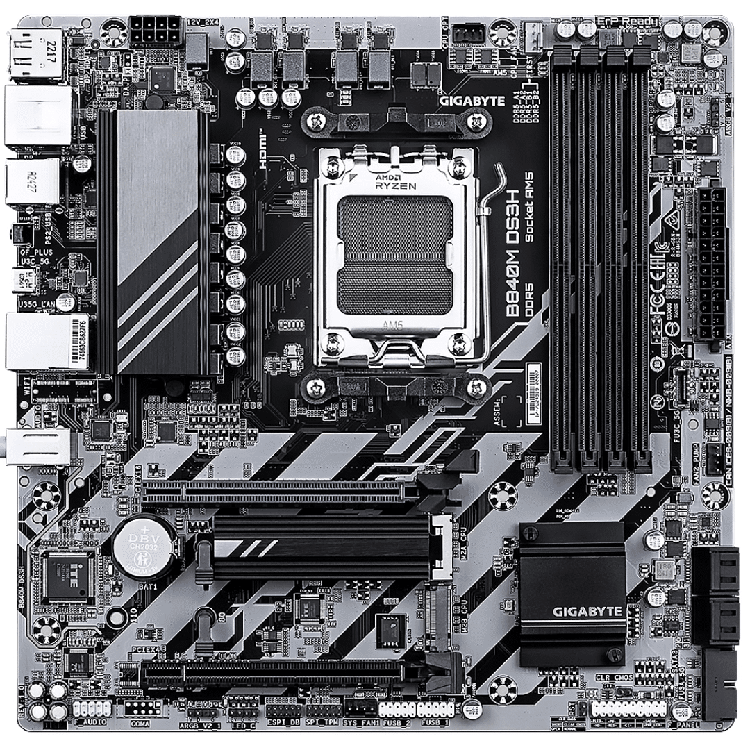 Mainboard Gigabyte B840m Ds3h Am5 Amd Ryzen 9000 Ddr5-5200 Hdmi 2dp 2m.2 6usb Pcie 4.0 Matx - Moth