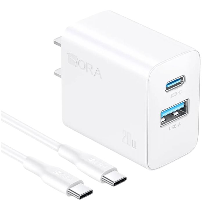 Cargador De Doble Puerto (usb C Y Usb A) 20w Y Cable Tipo C 3a Blanco 1hora - Gar162b