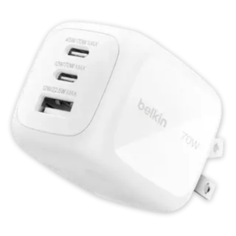 Belkin - Wall Charger - Lithium ion - Para Apple / Samsung phones - 70W USB-C PD PPS 2 USB-C - Celulares - Baterías y Cargadores - WCH018dqWH
