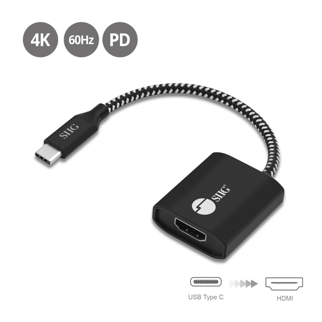 SIIG SIIG AC CB-TC0811-S1 USB-C to HDMI Video Cable Adapter w PD Charging 60W Black AC 220858 CB-TC0811-S1 (2)