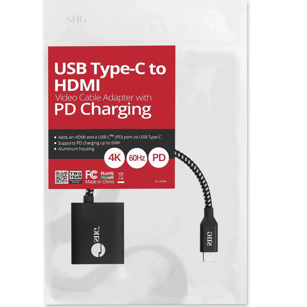 SIIG SIIG AC CB-TC0811-S1 USB-C to HDMI Video Cable Adapter w PD Charging 60W Black AC 220858 CB-TC0811-S1 (6)