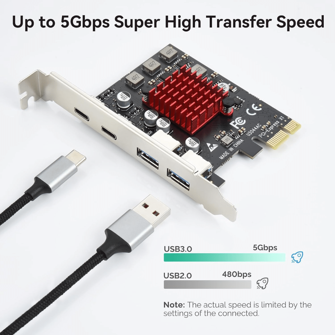 Tarjeta De Expansion Eluteng Pcie 4 Puertos Usb 3.1 2usb-a 2usb-c 10gbps - Dispositivos Scsi - X002NZSIH3 (3)