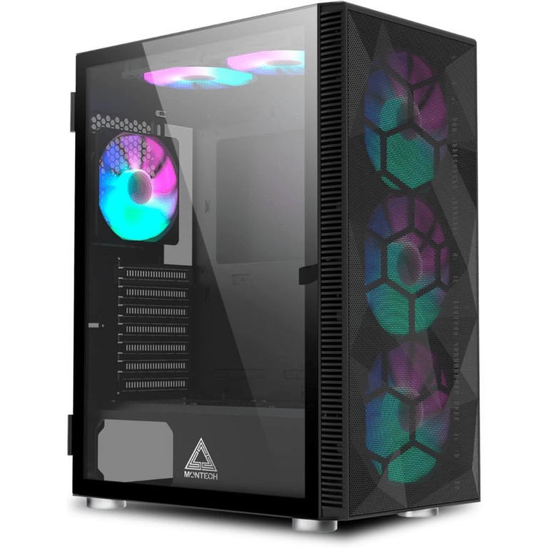 MONTECH SKY 3 ATX PC Case, Panoramic Glass, Adjustable Airflow, Personalized Design, 360mm Radiator Support, 3x120mm ARGB PWM Fans Pre-installed, Compact Build For Next-gen Gpu, Black (SKY3B) | SKU CS-SKY3B1 - CS - CS-SKY3B1 - MONTECH - SKY3B