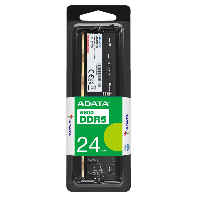 Ram/adata Udimm 24gb Ddr5 5600mhz 188-pines 5v - 4711085943934 - AD5U560024G-S