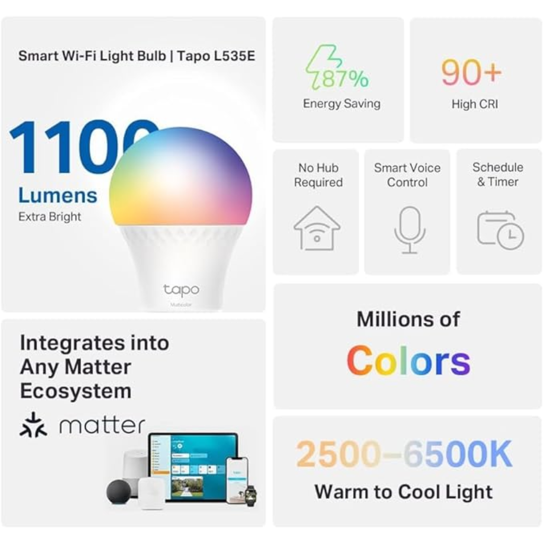 Foco Inteligente Tp-link Tapo Smart Wifi Light Multicolor 1055 Lum Control Por Voz (1 Pack) - Acceso (4)