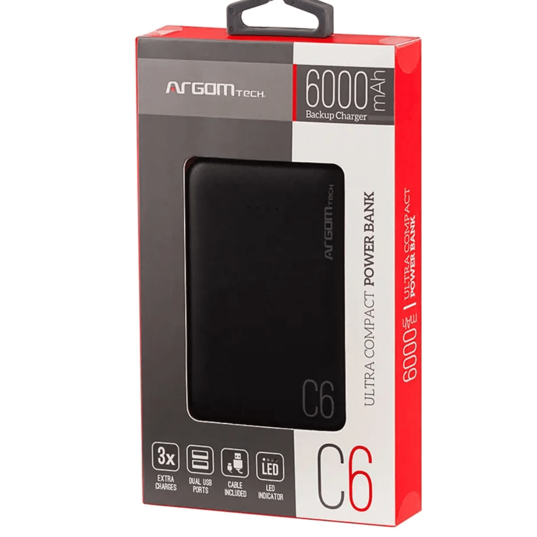 Power Bank Argom 6000 Arg-pb-1136 With Cable Negro - Accesorios (1)
