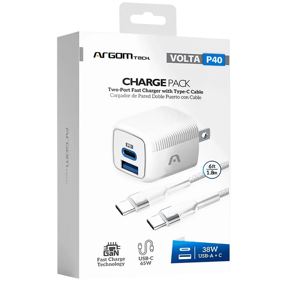 Wall Charger Dual Argom Volta P40 Fast Charge 2 Cont Type-c Usb-a W-cable Blanco - Accesorios - ARG-AC-0 (3)