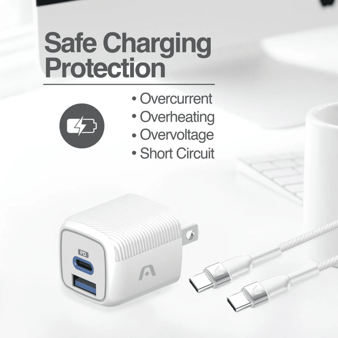 Wall Charger Dual Argom Volta P40 Fast Charge 2 Cont Type-c Usb-a W-cable Blanco - Accesorios - ARG-AC-0 (6)