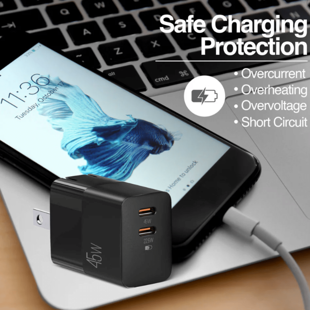 Wall Charger Dual Argom Volta P5 Gan Ii 45w Carga Rapida 2 Cont Type-c Nebro - Accesorios - ARG-AC-0134BK (3)