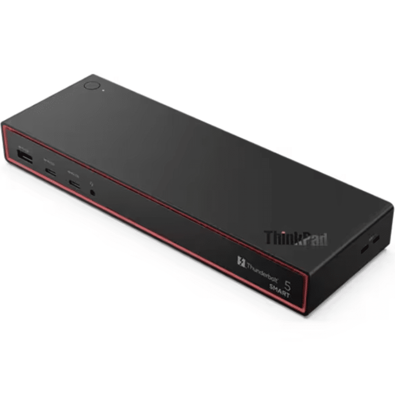 Lenovo ThinkPad Thunderbolt 5 Smart Dock 7500 - US - for Monitor, Mobile Workstation, Notebook - Charging Capability - 265 W - Thunderbolt 5 - 4 Displays Supported - 8K @ 60Hz, 4K @ 60Hz, 4K @ 240Hz, 4K @ 120Hz - 7680 x 4320, 3840 x 2160 - 5 x USB Ports - 3 x USB Type-A Ports - USB Type-A - 2 x USB Type-C Ports - USB Type-C - Network (RJ-45) - 1 x HDMI Ports - HDMI - 2 x DisplayPorts - DisplayPort - Eclipse Black - Thunderbolt - Wired - 2.5 Gigabit Ethernet - Windows, macOS, Linux - 180W - Lenovo - Docking Station - 3576 - A300-Z49469 - Z49469 - 0195892112839 - 40BA0265US