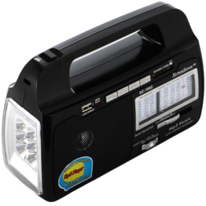 Supersonic 9 Band Am-fm-sw 1 To 7 Portable Radio / Flashlight / Usb / Sd / Powerfull Speaker / Rechargeable Battery / 360° Antenna / 110-220v 50/60hz / 3 D Not Included (must Be Purchased In Packs Of 20) - New Factory Sealed - 1 Year Manufacturer Warranty - SC-1082