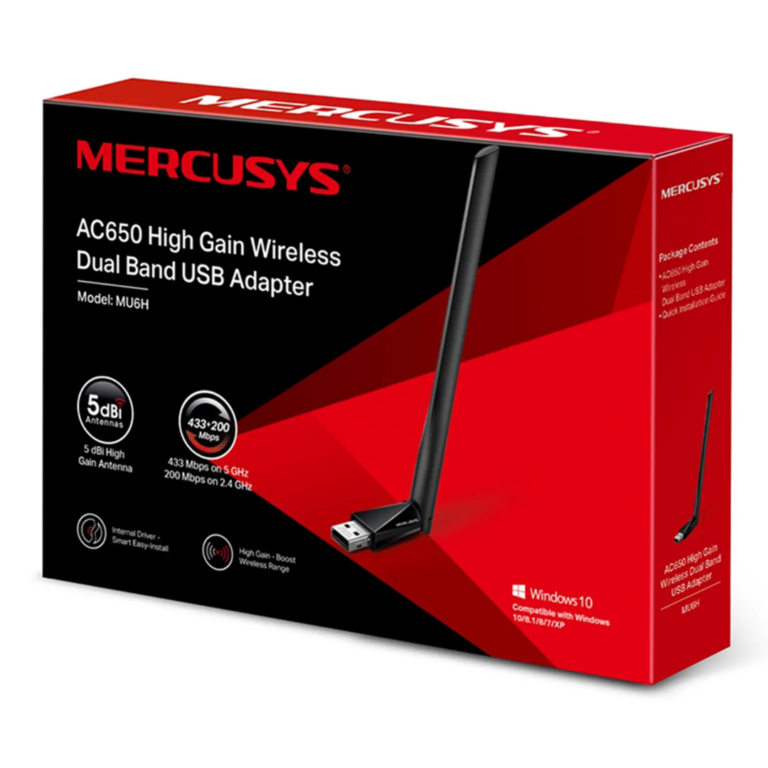 Adaptador Usb Mercusys Inhalambrico Dual Band High Gain Ac650 - Redes - MU6H