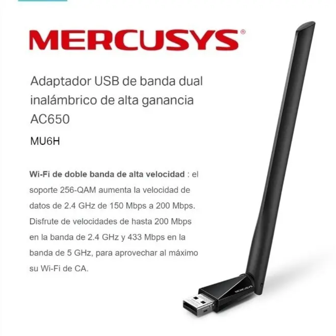 Adaptador Usb Mercusys Inhalambrico Dual Band High Gain Ac650 - Redes - MU6H (3)