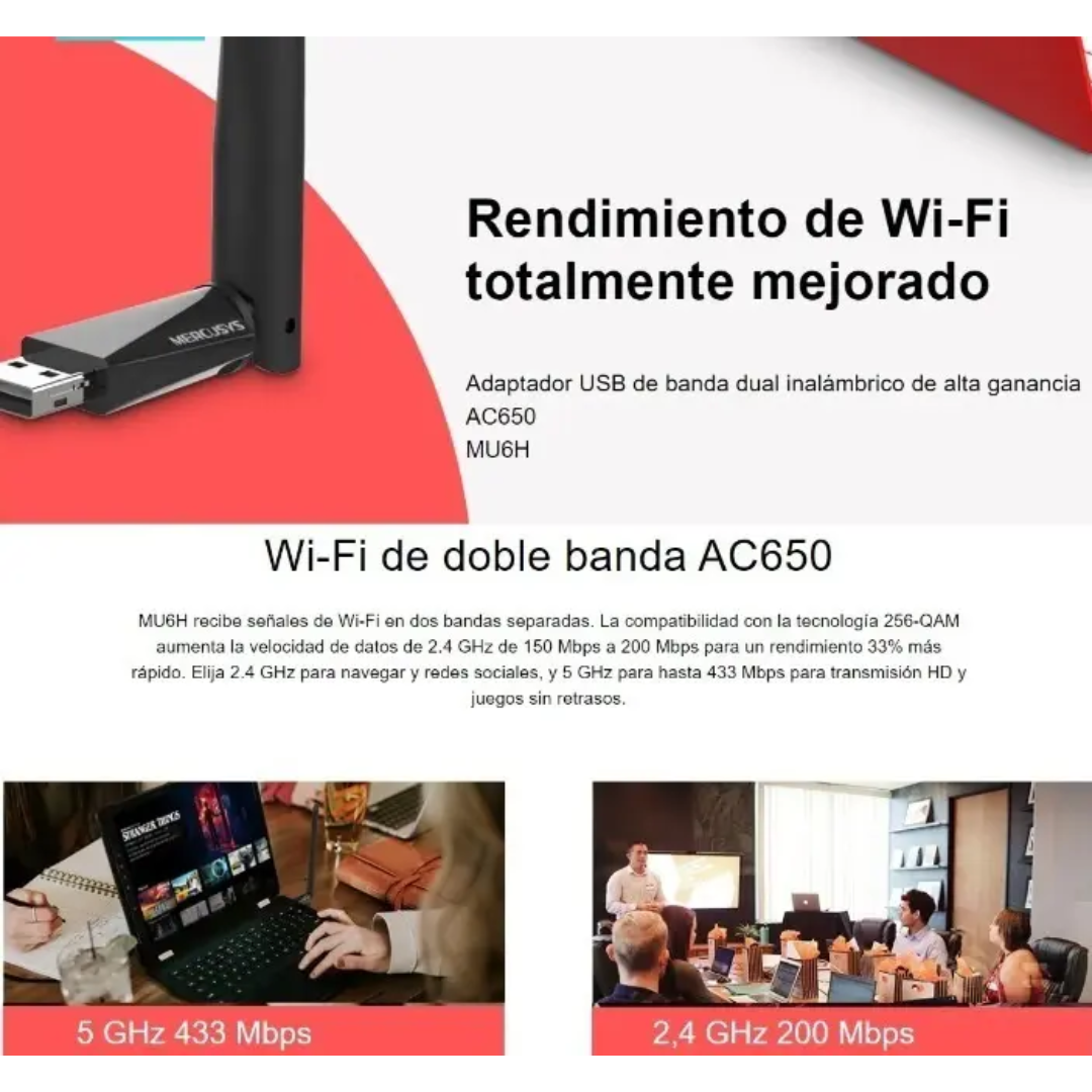 Adaptador Usb Mercusys Inhalambrico Dual Band High Gain Ac650 - Redes - MU6H (4)