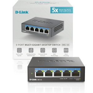 D-Link D-Link Switch DMS-105 5-Port Unmanaged Multi-Gigabit Ethernet Desktop Switch NT 275634 DMS-105
