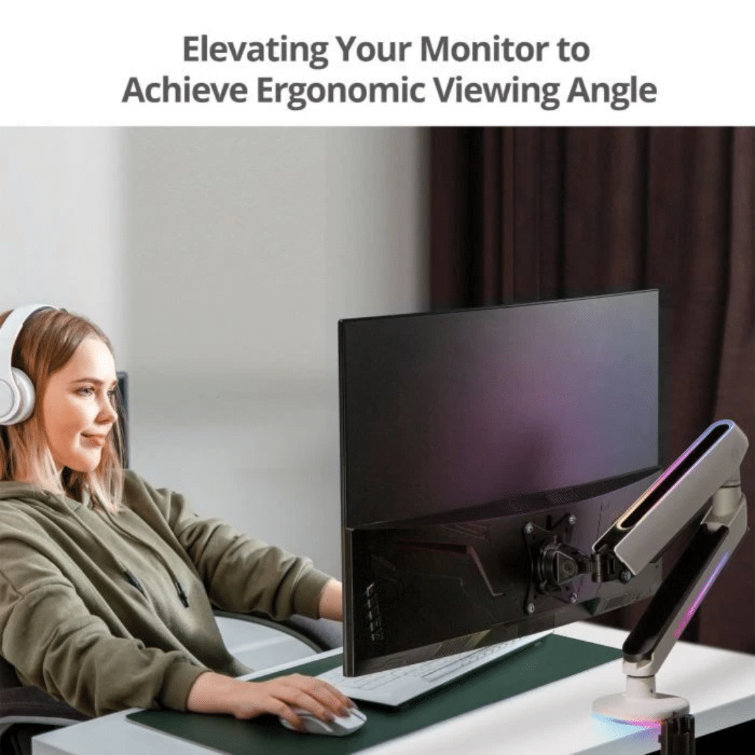 SIIG SIIG AC CE-MT3J11-S2 Premium Single-Monitor Arm Desk Mount w Game RGB Lighting AC 275582 CE-MT3J11-S2 (1)