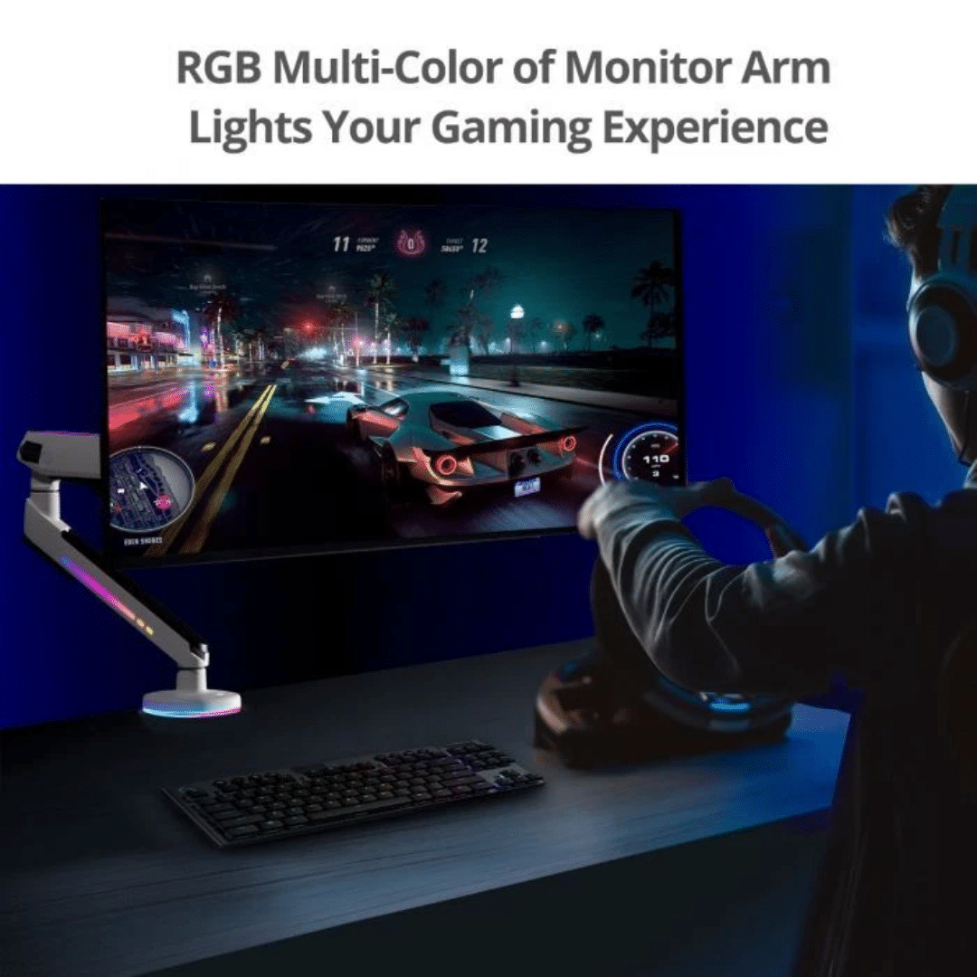 SIIG SIIG AC CE-MT3J11-S2 Premium Single-Monitor Arm Desk Mount w Game RGB Lighting AC 275582 CE-MT3J11-S2 (2)