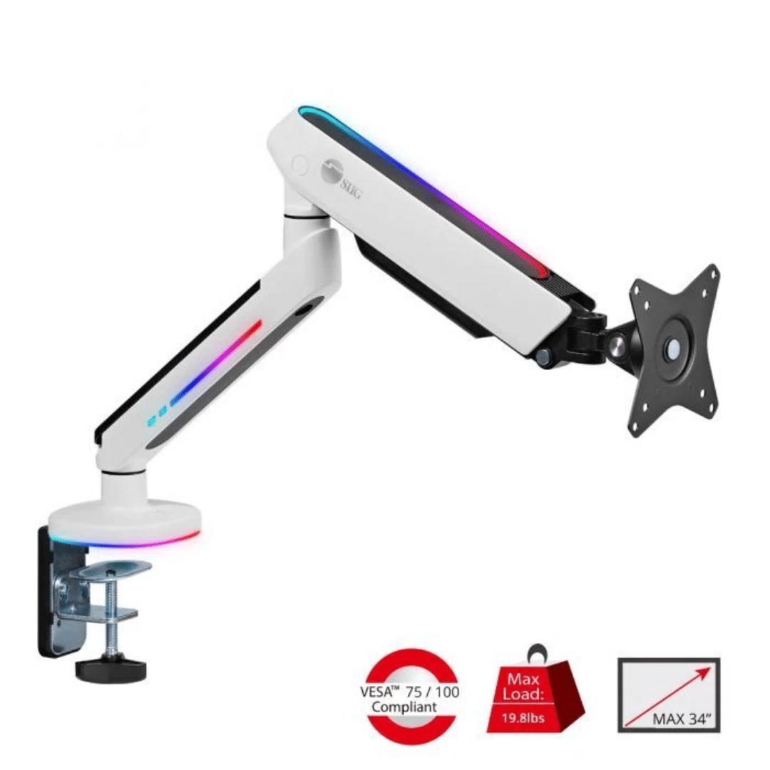 SIIG SIIG AC CE-MT3J11-S2 Premium Single-Monitor Arm Desk Mount w Game RGB Lighting AC 275582 CE-MT3J11-S2 (5)