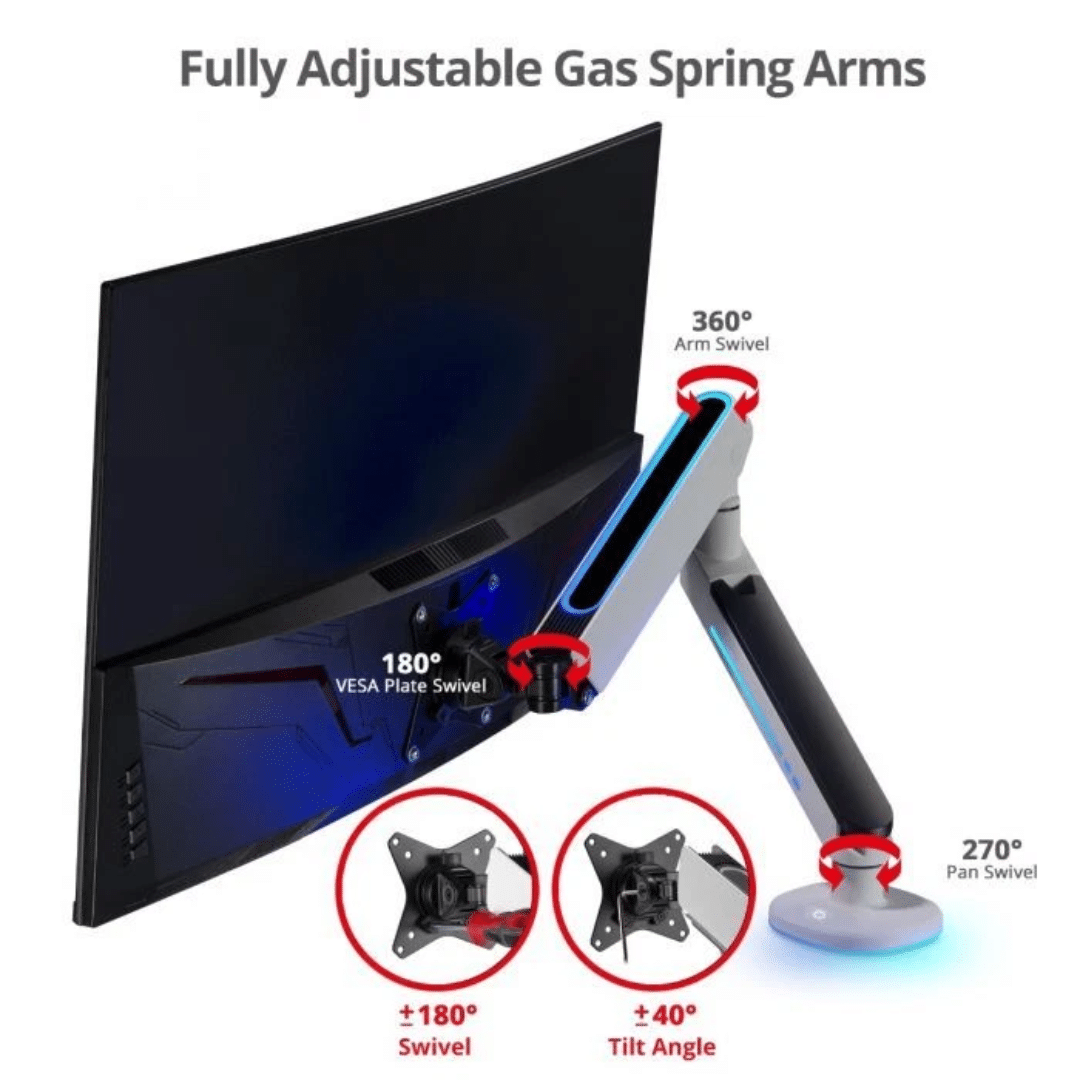 SIIG SIIG AC CE-MT3J11-S2 Premium Single-Monitor Arm Desk Mount w Game RGB Lighting AC 275582 CE-MT3J11-S2 (6)