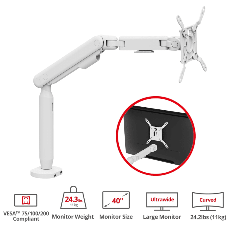 SIIG SIIG AC CE-MT5D11-S1 Single 40 Inch Easel Monitor Arm white Retail AC 304823 CE-MT5D11-S1