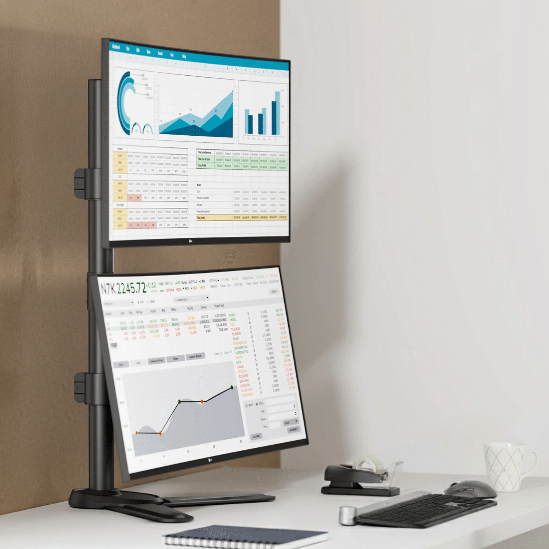 SIIG SIIG AC CE-MT5J11-S1 Dual Vertical Monitor Stand Heavy Duty Freestanding Mount AC 304776 CE-MT5J11-S1 (1)
