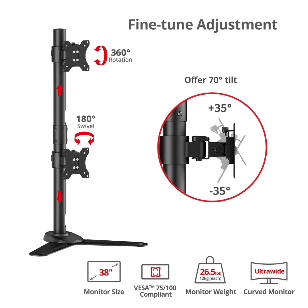 SIIG SIIG AC CE-MT5J11-S1 Dual Vertical Monitor Stand Heavy Duty Freestanding Mount AC 304776 CE-MT5J11-S1 (3)