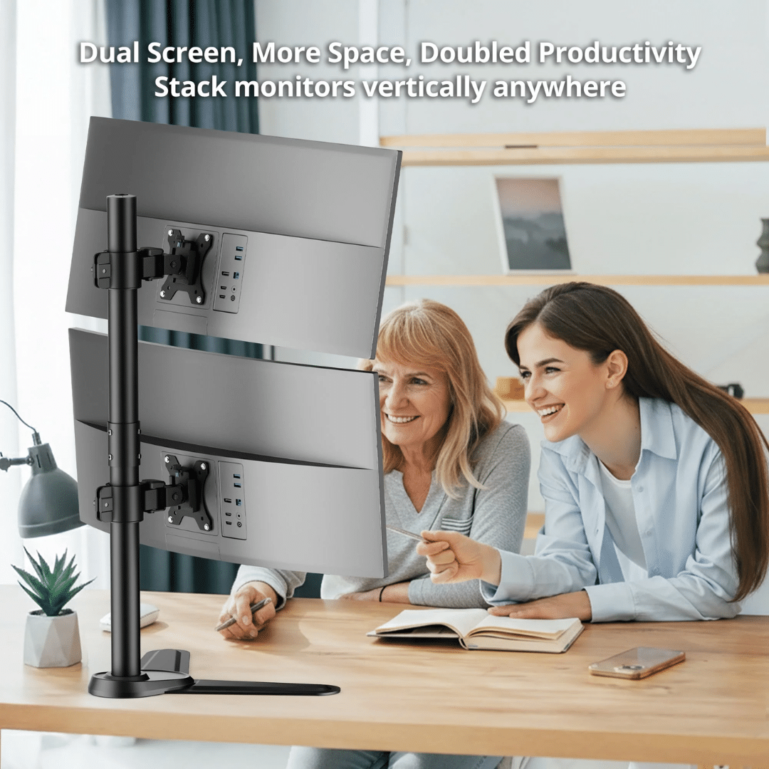 SIIG SIIG AC CE-MT5J11-S1 Dual Vertical Monitor Stand Heavy Duty Freestanding Mount AC 304776 CE-MT5J11-S1 (4)