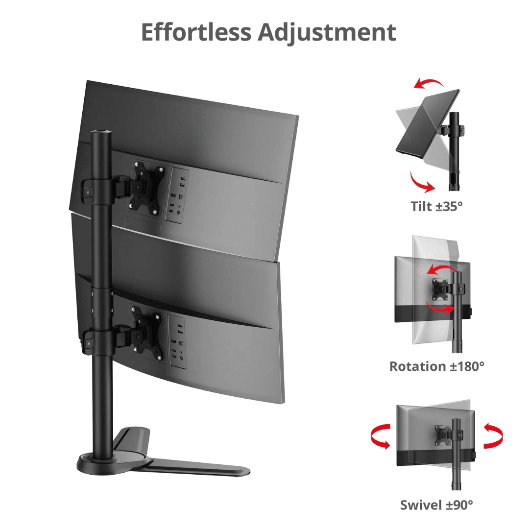 SIIG SIIG AC CE-MT5J11-S1 Dual Vertical Monitor Stand Heavy Duty Freestanding Mount AC 304776 CE-MT5J11-S1 (5)