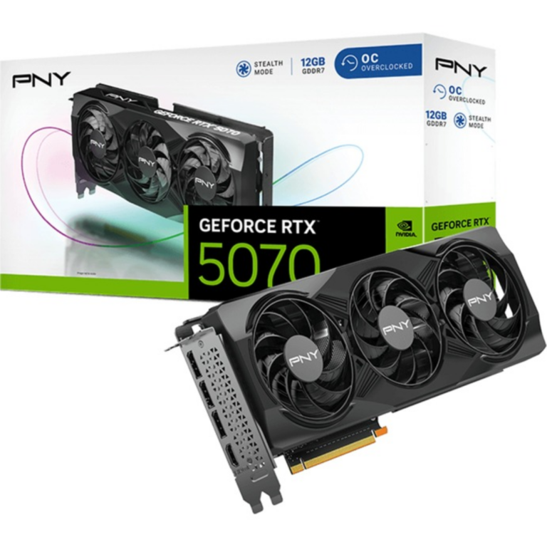 Pny Nvidia Geforce Rtx 5070 Oc Triple Fan 12gb 192-bit Gddr7 Pci Express 5.0 Graphics Card : Triple Fan Cooling, Fifth-gen Tensor Cores, Metal Backplate, 3 X Dp (2.1), 1 X Hdmi - New Factory Sealed - 1 Year Manufacturer Warranty - VCG507012TFXPB1-O