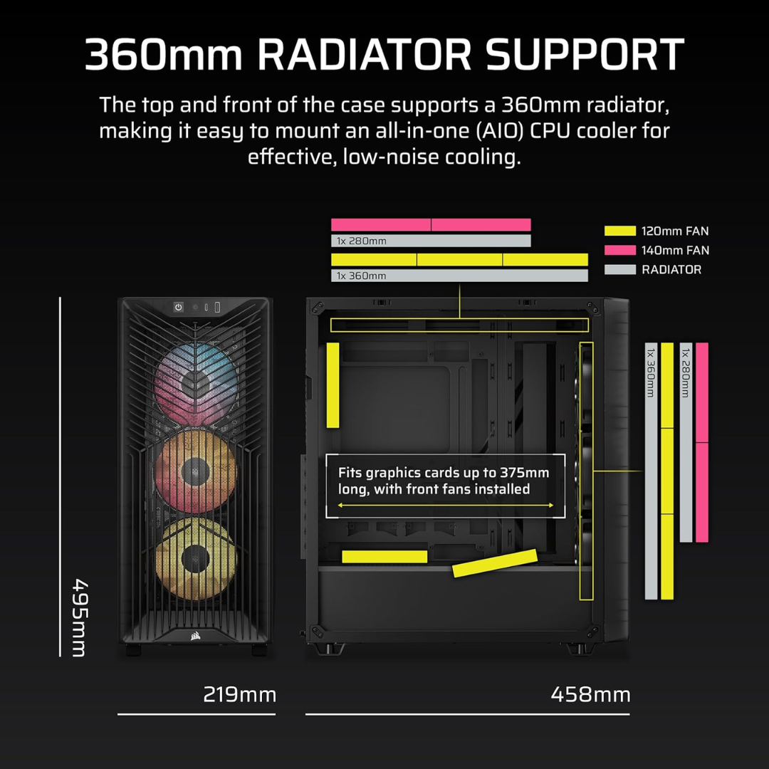 Case Corsair Atx 3200d Rs Argb Tempered Glas Mid-tower Usb3.2 Usb2.0 Sup-8vent Black - Chasis - CC-9011346-W (3)