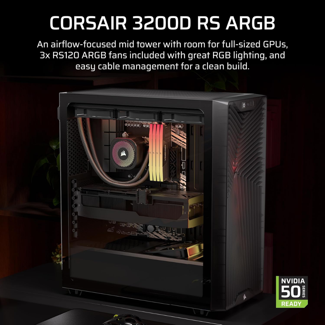 Case Corsair Atx 3200d Rs Argb Tempered Glas Mid-tower Usb3.2 Usb2.0 Sup-8vent Black - Chasis - CC-9011346-W