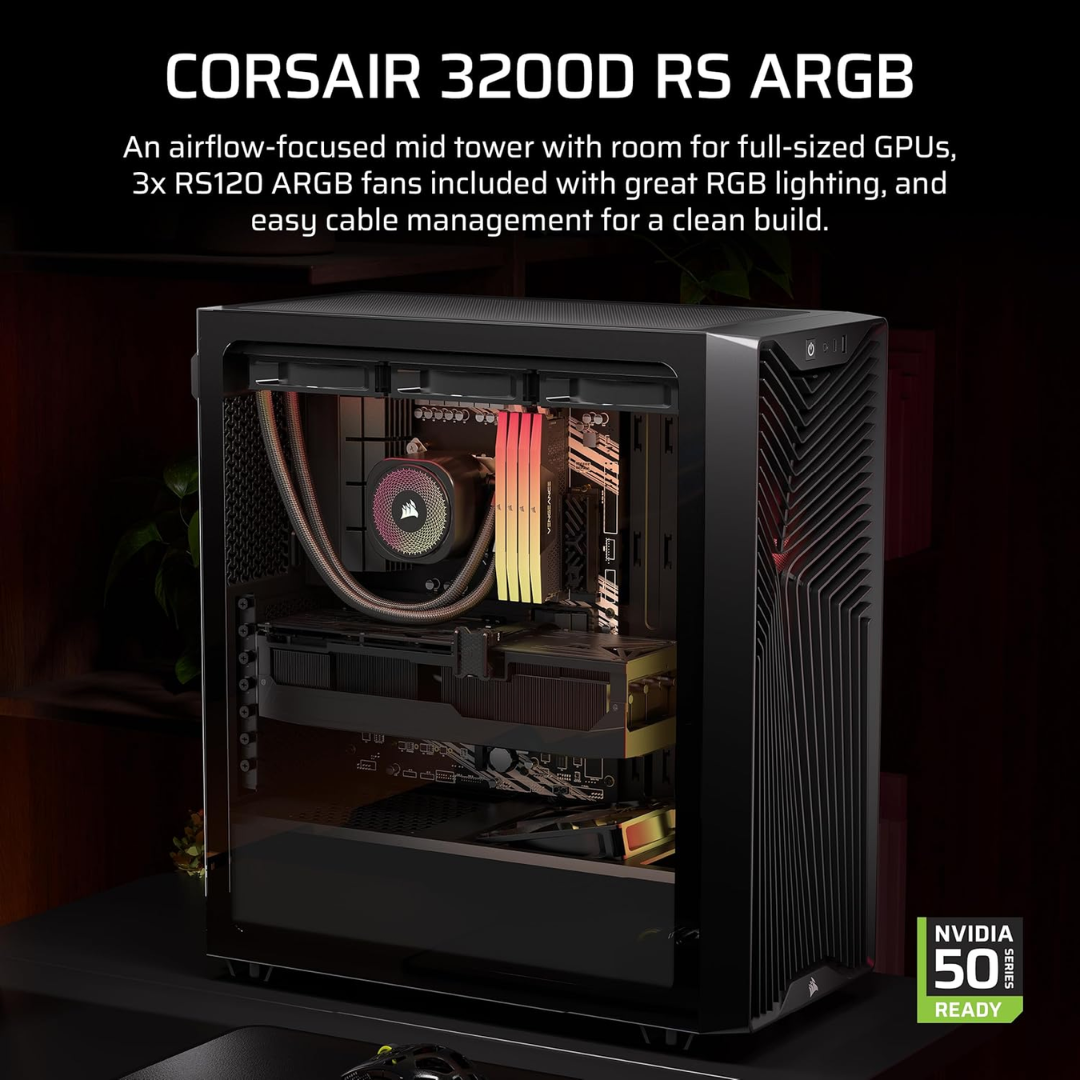 Case Corsair Atx 3200d Rs Argb Tempered Glas Mid-tower Usb3.2 Usb2.0 Sup-9vent Black - Chasis - CC-9011344-W