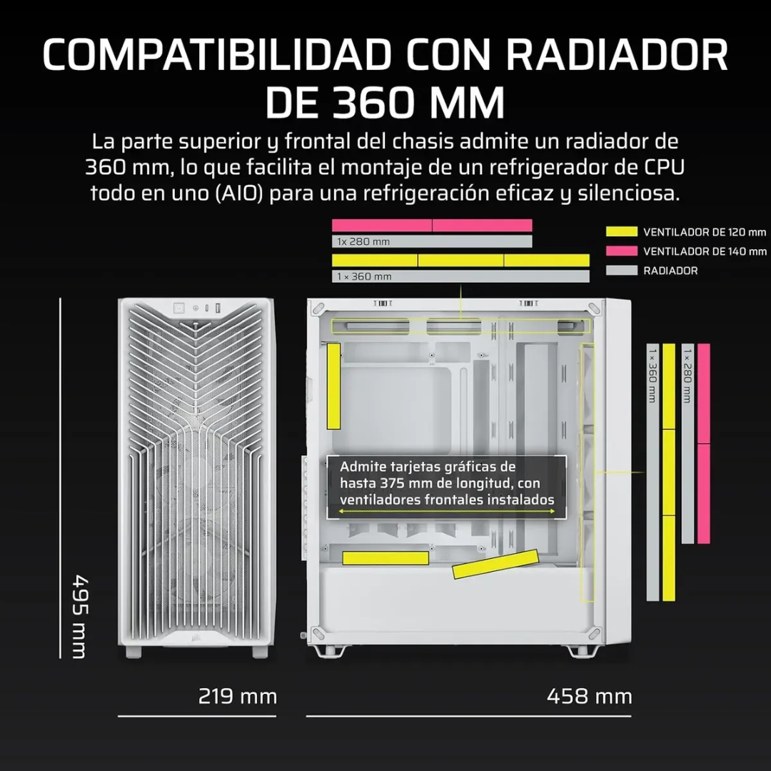 Case Corsair Atx 3200d Rs Argb Tempered Glas Mid-tower Usb3.2 Usb2.0 Sup-9vent White - Chasis - CC-9011345-W (5)