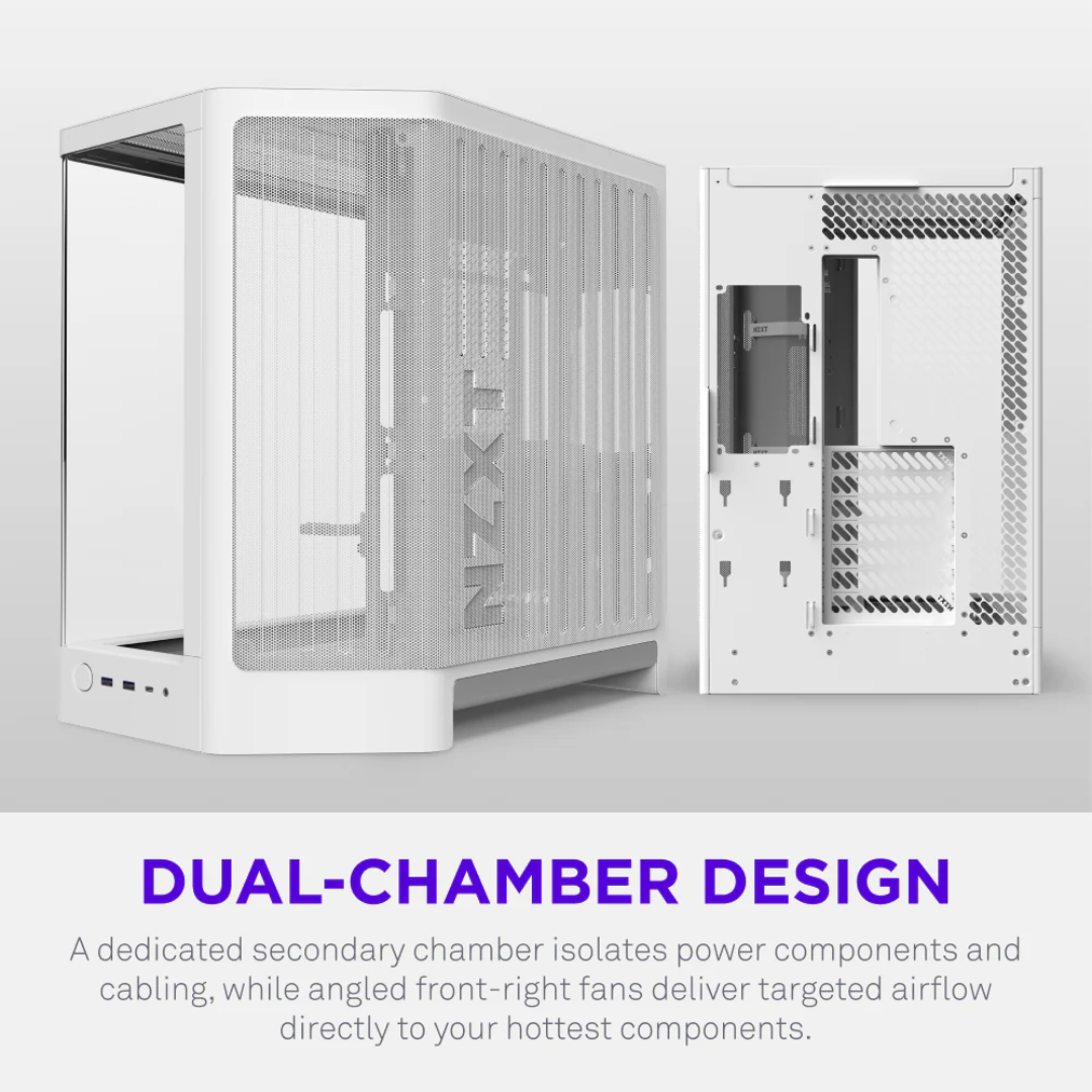 NZXT NZXT CS CC-H62FW-01 H6 (2028) Compact Dual-chamber ATX Case Mid Tower TG White CS 308397 CC-H62FW-01