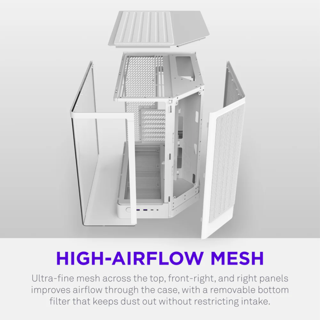 NZXT NZXT CS CC-H62FW-01 H6 (2030) Compact Dual-chamber ATX Case Mid Tower TG White CS 308397 CC-H62FW-01