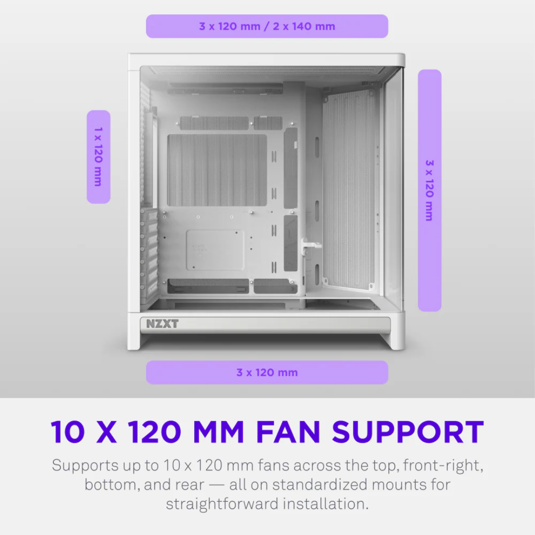 NZXT NZXT CS CC-H62FW-01 H6 (2031) Compact Dual-chamber ATX Case Mid Tower TG White CS 308397 CC-H62FW-01