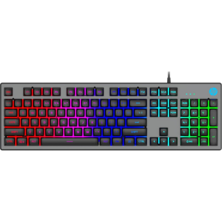 Hp K500f Wired Membrane Gaming Keyboard, Rgb Backlit, Ergonomic Suspended Keycaps, Metal Panel (spanish) - Moq 20 Pcs. Per Master - New - 1 Year Manufacturer Warranty - 6948391226996