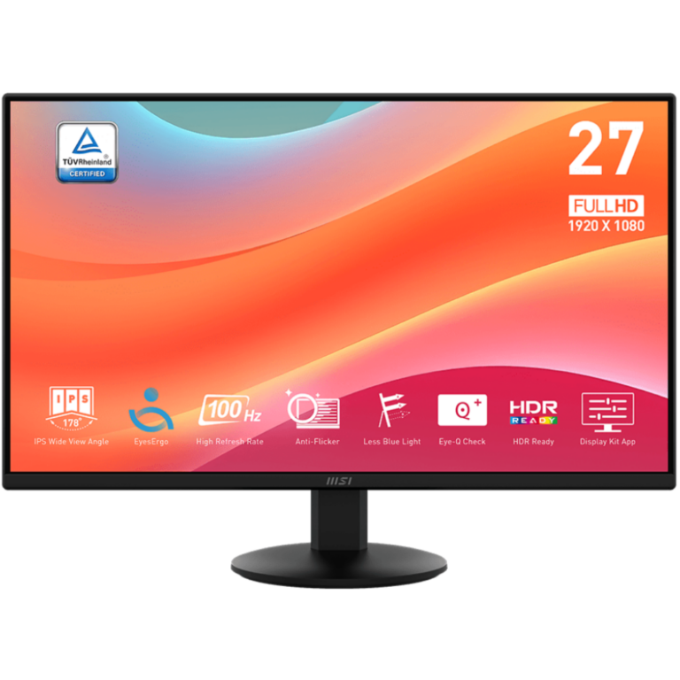 Msi Pro Mp272l Monitor 27" (1920x1080) 100hz Ips 1ms (mprt) 250 Cd/m² Hdr Ready 1300:1 1xhdmi (1.4) 1xdp (1.2a) 16:9 Tilt Adjustable Black - New Factory Sealed - Balance of Manufacturer Warranty - 9S6-3PD6CT-013