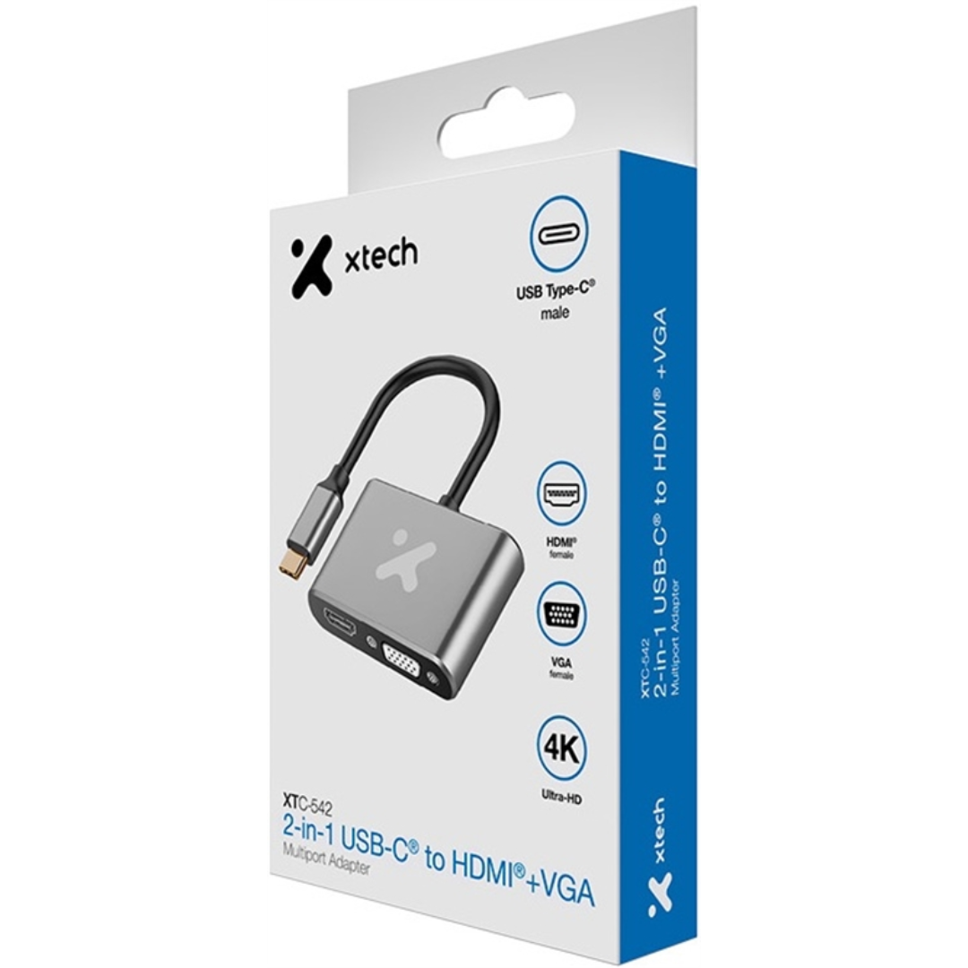 Xtech - Video adapter - USB Type C - HDMI female VGA female - Aluminum - 2 in 1 (4)